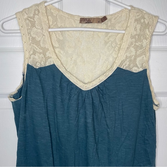 Prana Lace and Blue Organic Cotton Sleeveless Blouse Top Medium - Picture 2 of 7